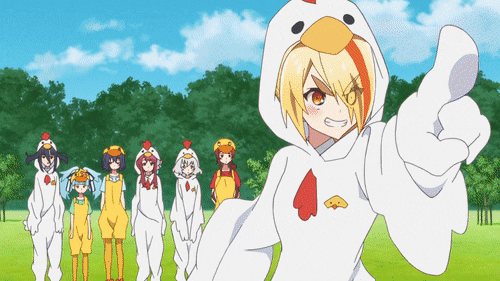 A GIF of Tae attacking a chicken-man.